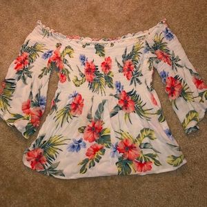Hollister Women’s Hibiscus Flower Off-Shoulder Top